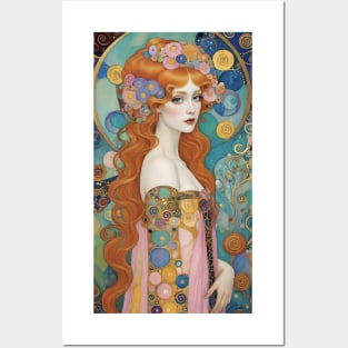 Gustav Klimt's Golden Muse: Inspired Woman in Radiant Majesty Posters and Art